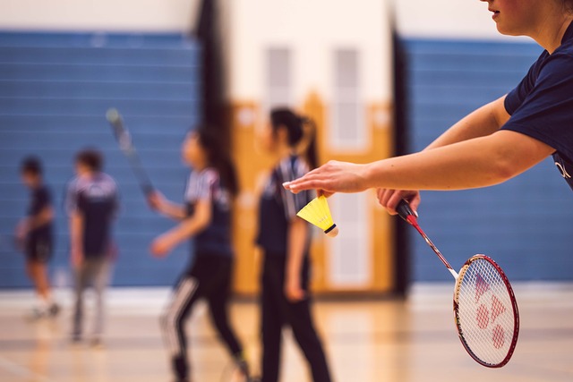 A person playing badminton